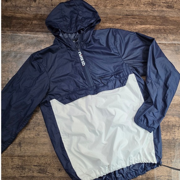 Nike SB Other - NIKE SB Anorak Windbreaker Small Navy White Half Zip Hooded Pullover 880285-475
